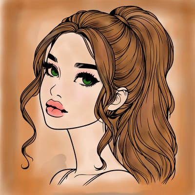 realistic girl with a ponytail on her hair and lips