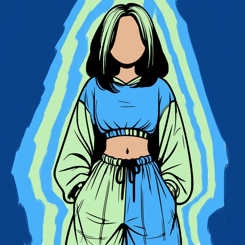 realistic girl faceless with baggy pants and a crop top