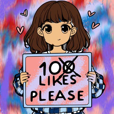 a girl holding a sign saying 100 likes please