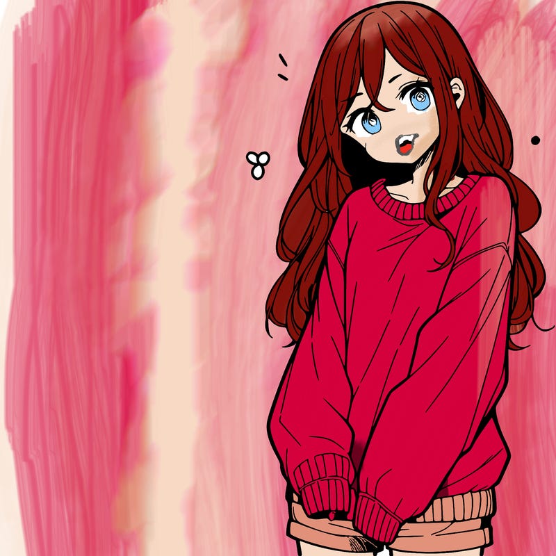manga teen girl  in a sweater and baggy pants