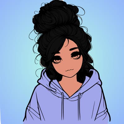 realistic girl with a massy bun and a hoodie
