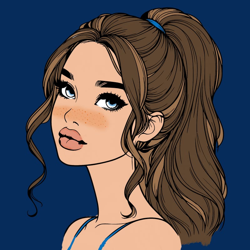 realistic girl with a ponytail on her hair and lips