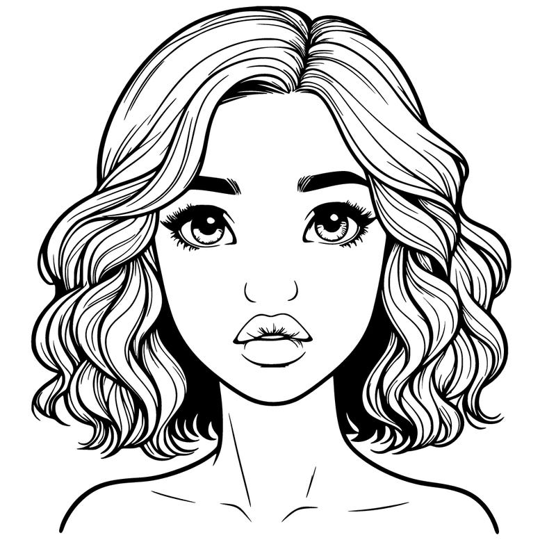 realistic girl with short wavy hair and lips
