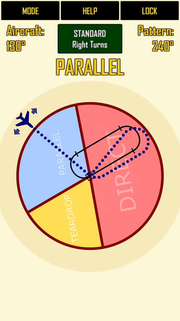 Flight Computer Pro - A holding pattern calculator screen showing a parallel entry diagram for pilots in the Flight Computer Pro app.
