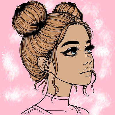 realistic girl with buns on the top of her head