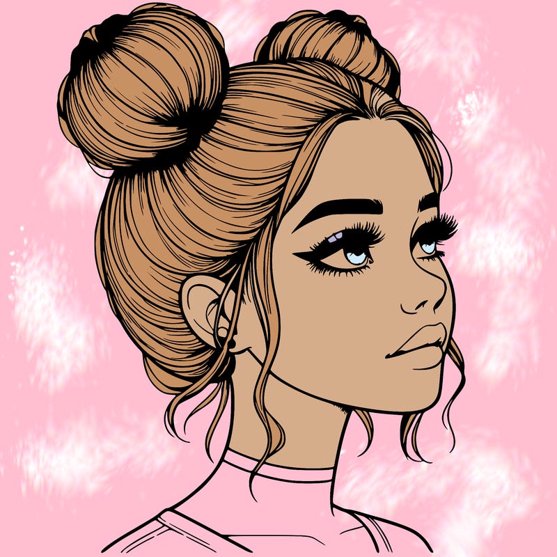 realistic girl with buns on the top of her head