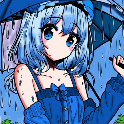 pretty anime girl in the rain