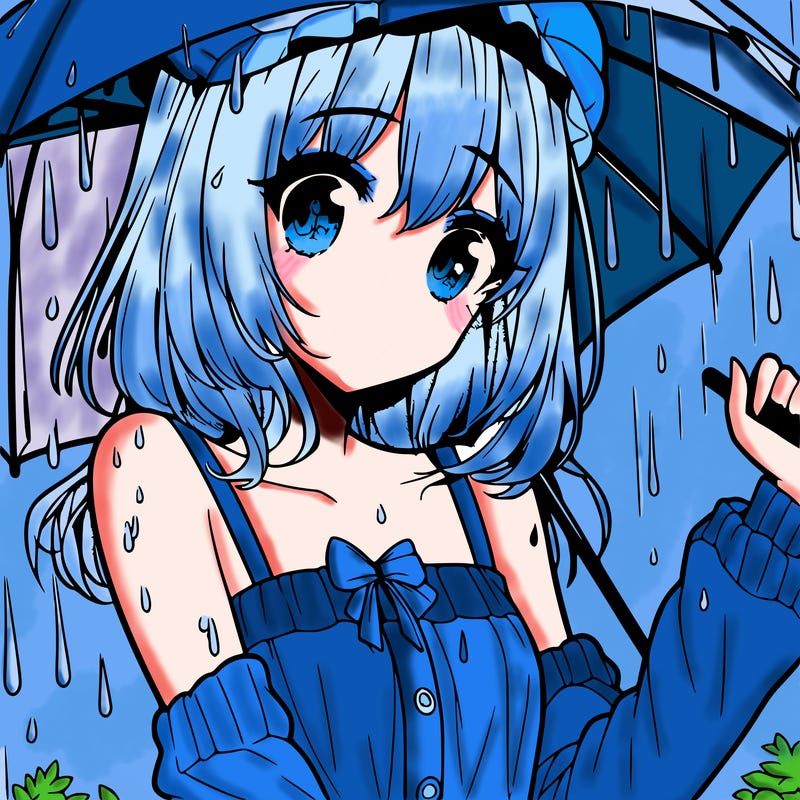 pretty anime girl in the rain