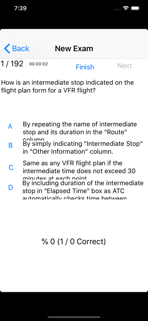 Canada Pre-Solo written exam - Mobile app interface showing a PSTAR practice exam question about flight plans