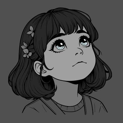 realistic girl looking up