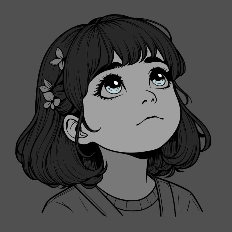 realistic girl looking up