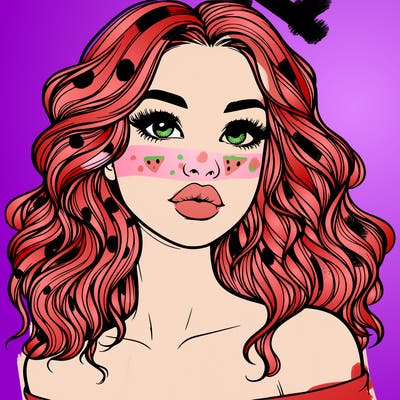 realistic girl with wavy hair and lips