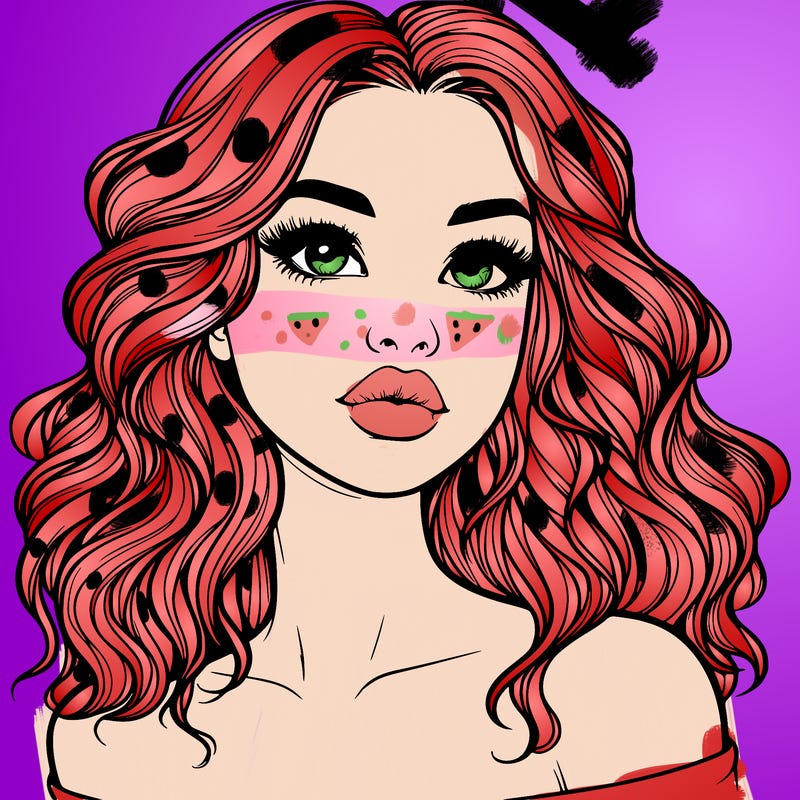 realistic girl with wavy hair and lips