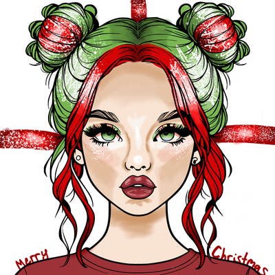 realistic girl with two buns in hair and lips