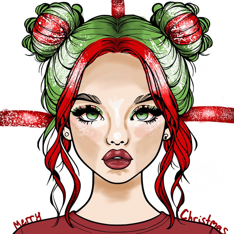 realistic girl with two buns in hair and lips