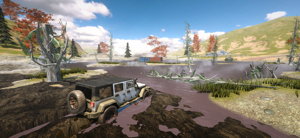 Offroad Masters: 4x4 Simulator - A white 4x4 SUV driving through deep mud in a realistic offroad simulator