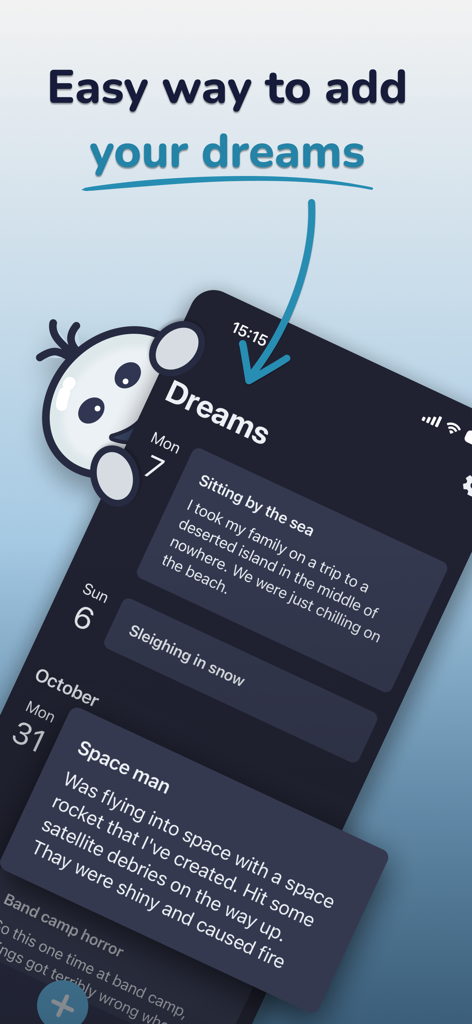 Dream Catcher: Lucid Journal - Interface of the Dream Catcher app displaying a list of recorded dream journal entries.