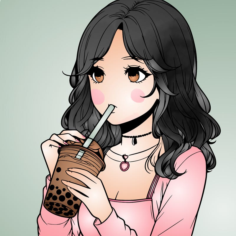 realistic girl drinking boba tea