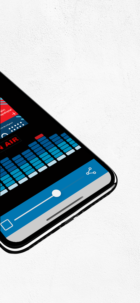 Zenith Fm - Zenith FM radio app on iPhone showing a music visualizer and volume slider.