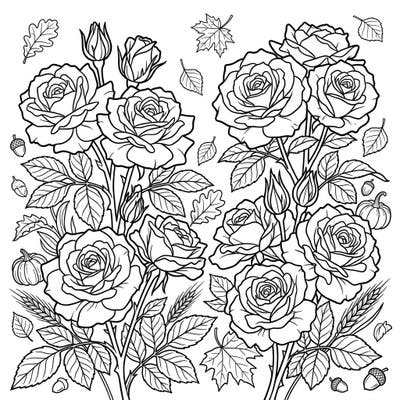 Dive into the beauty of the season with our enchanting Grandiflora Roses Autumn coloring page. This delightful design combines the elegance of blooming roses with classic fall elements, perfect for creative relaxation.