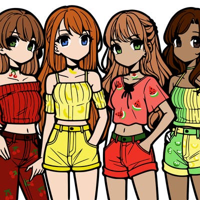 teen manga girls group of 4