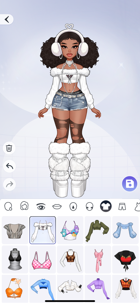 YoYa Sparkle: Style Pop - Una interfaz de personalización de personaje en YoYa Sparkle Style Pop con un avatar de moda y varias opciones de atuendo.