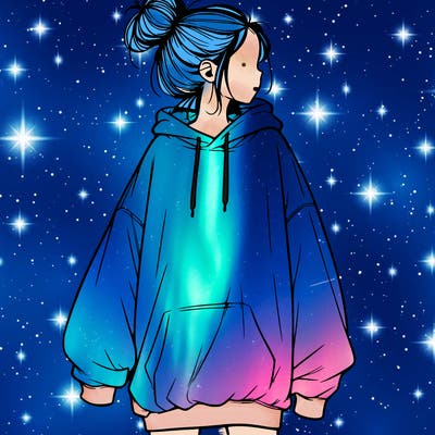 realistic girl with a oversized sweatshirt on and a bun