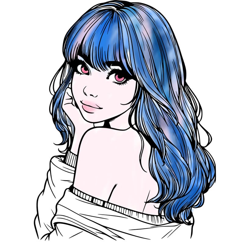 realistic girl with bangs looking over her shoulder