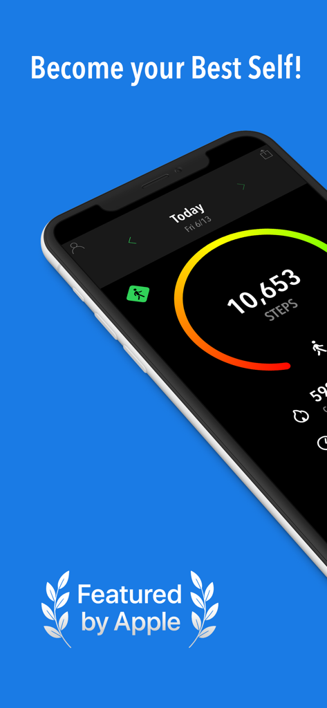ActivityTracker Pedometer - ActivityTracker app on iPhone showing daily step count of 10,653 with a circular progress ring.