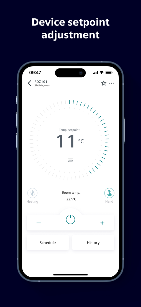 Siemens Connected Home - Siemens Connected Home app interface for adjusting the device temperature setpoint