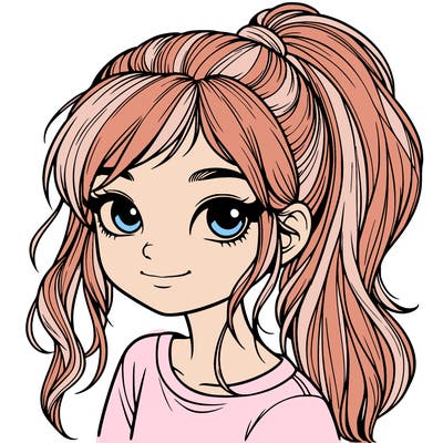 realistic girl with ponytail