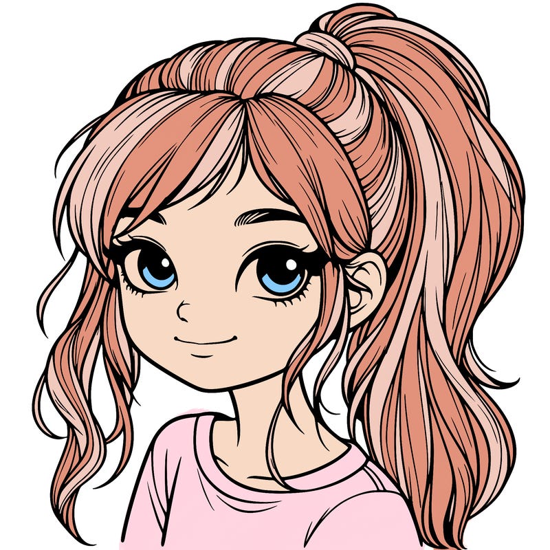 realistic girl with ponytail