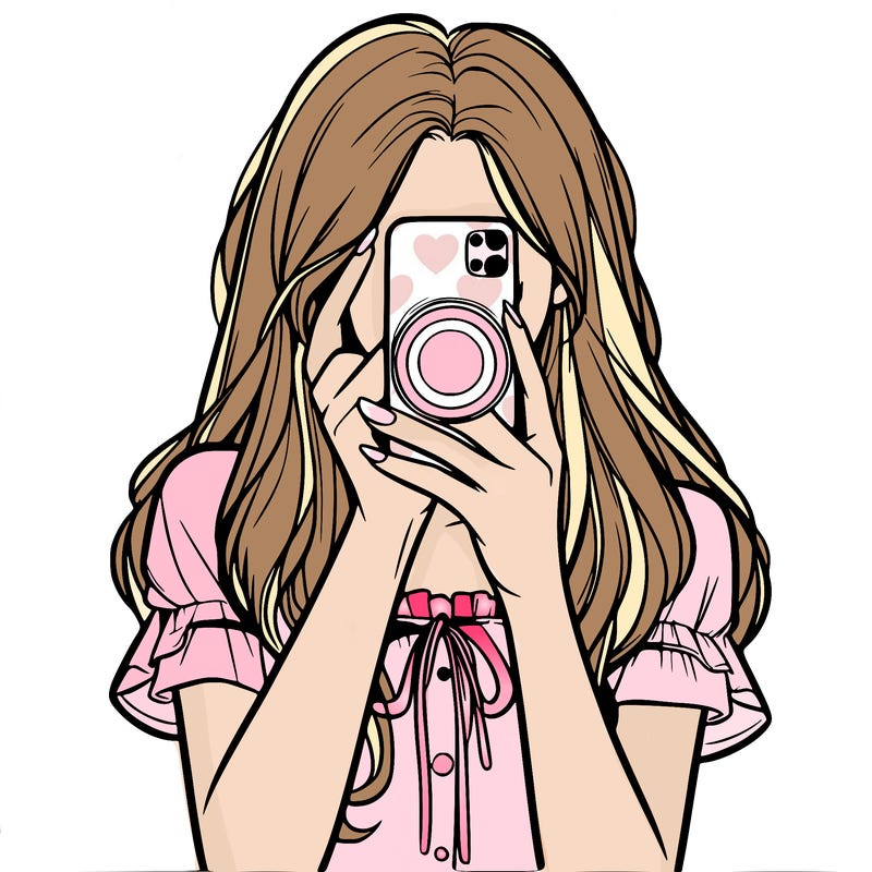a realistic girl holding her phone taking pictures