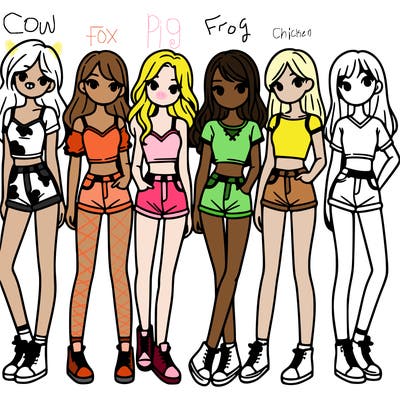 a group of girls wearing crop tops and shorts