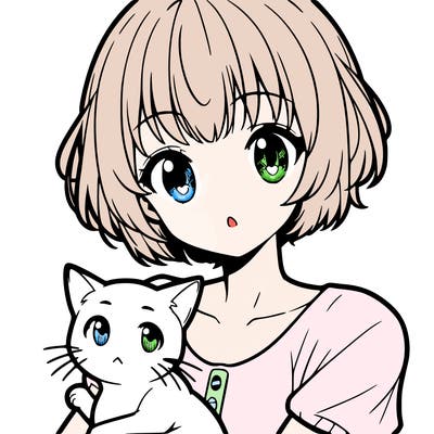 anime girl with short hair and a cat