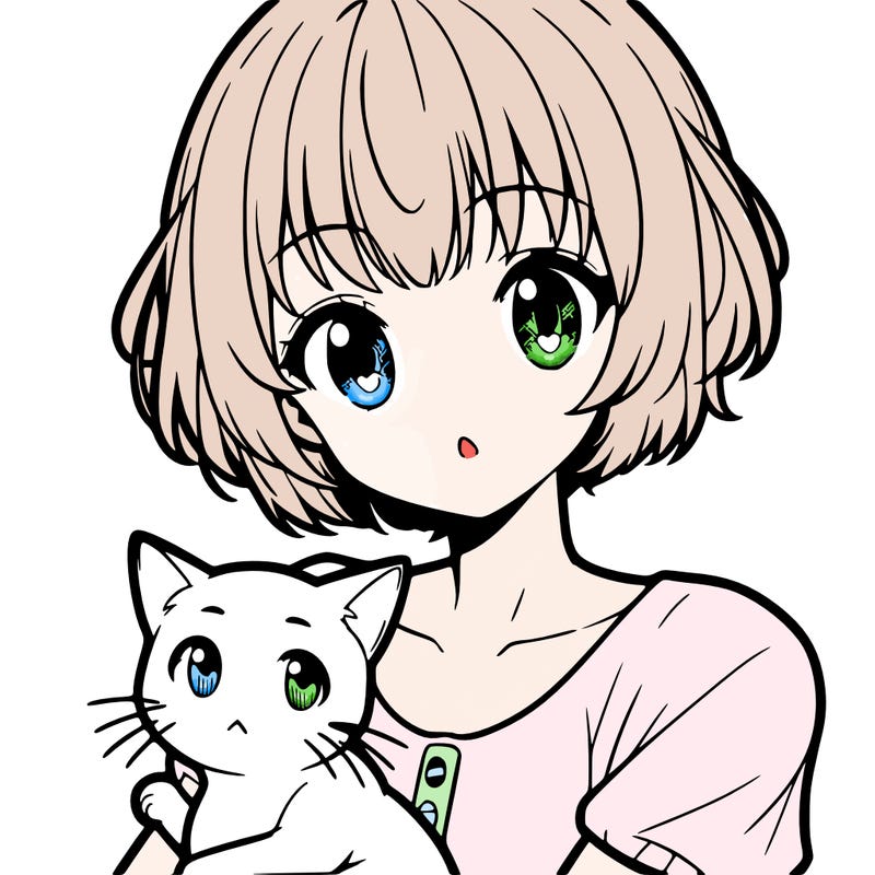 anime girl with short hair and a cat
