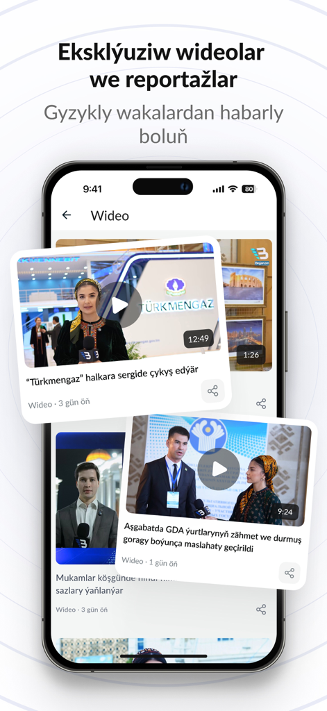 Takyk mobile app video section with exclusive reports and news from Turkmenistan