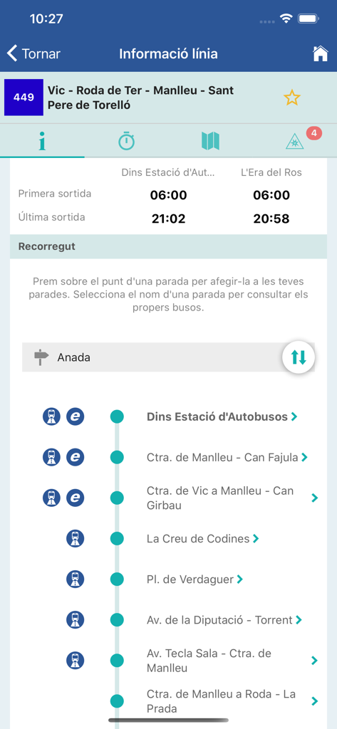 Informations et horaires de la ligne de bus sur l'application mobile Sagalés