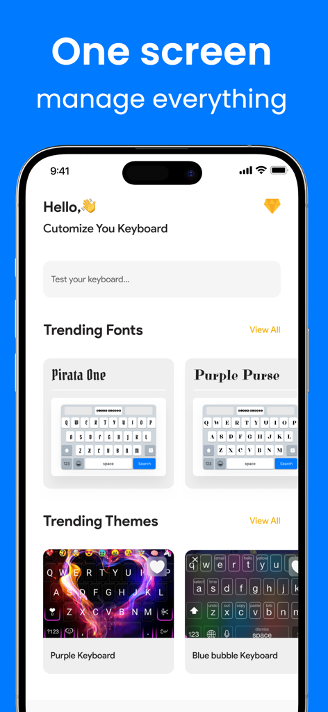 Fonts for iPhones - Cool Fonts - Interface of a font and keyboard theme customization app for iPhone showing trending styles