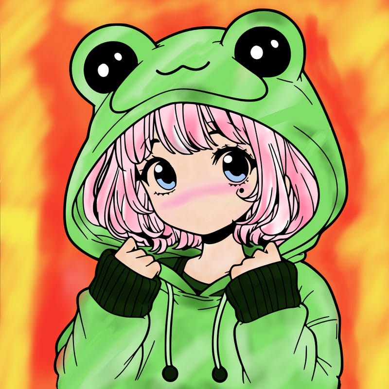 a cute teenage girl wearing a frog hoodie