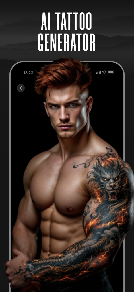 A man demonstrating a virtual dragon tattoo on his arm using the AI tattoo generator app