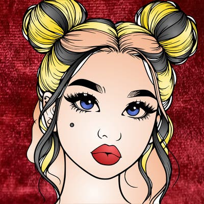 realistic girl with two buns on her hair and lips