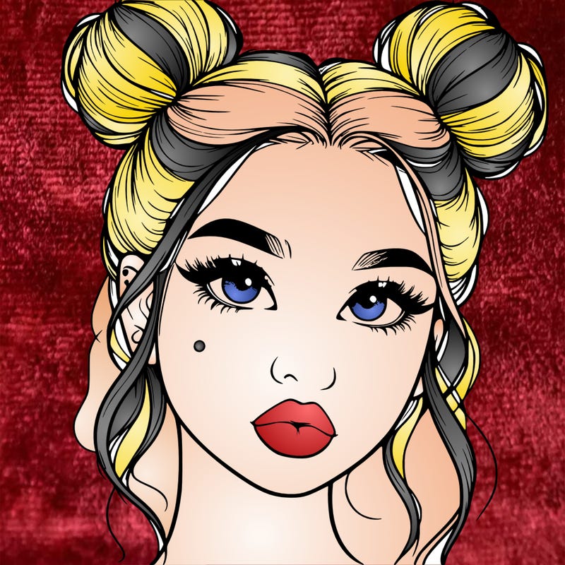 realistic girl with two buns on her hair and lips