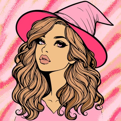 realistic witch girl with wavy hair and lips