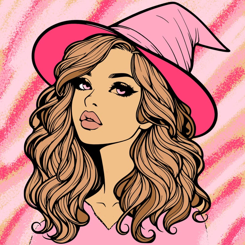 realistic witch girl with wavy hair and lips