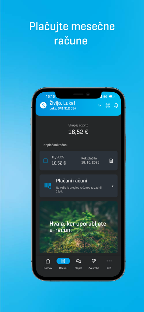 Moj Telekom app screen for managing and paying monthly bills