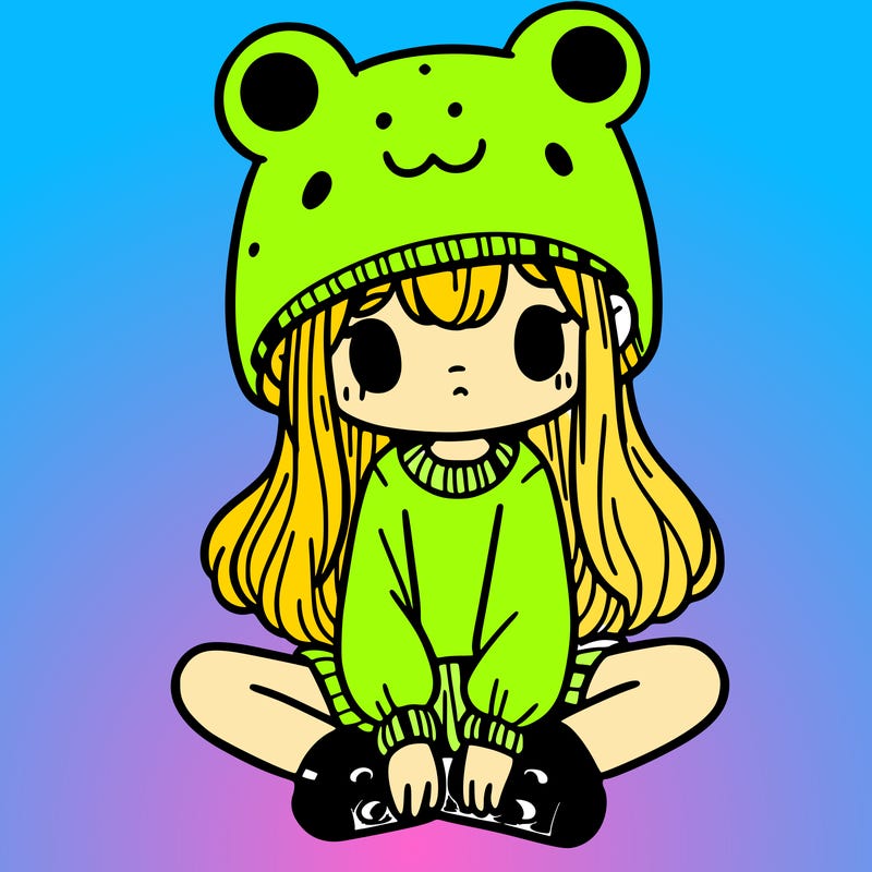 a girl wearing a frog hat and some frog socks