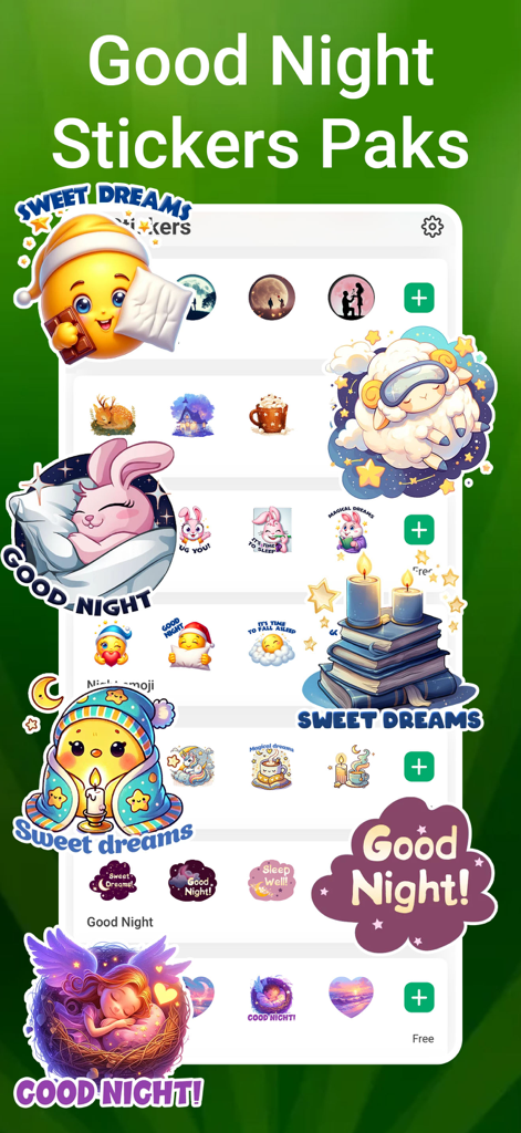 MyStickers - Stickers & Emoji - A variety of cute Good Night and Sweet Dreams sticker packs for WhatsApp in the MyStickers app.