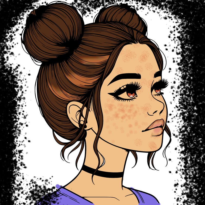 realistic girl with buns on the top of her head