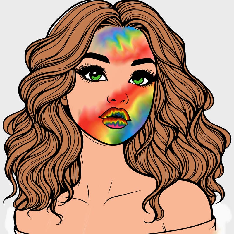 realistic girl with wavy hair and lips